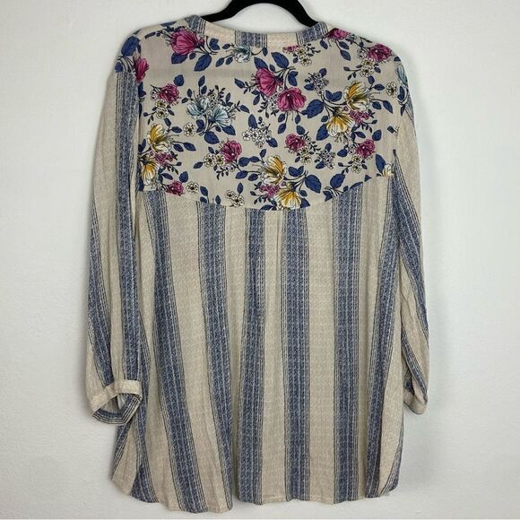 Hope Springs Women’s Blue & Cream Pleasant Top Striped Floral Boho Hippie 2XL - Picture 2 of 13
